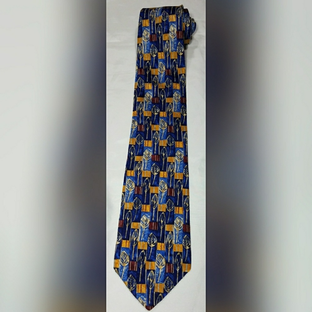 Ermenegildo Zegna Blue Silk Tie Leaves